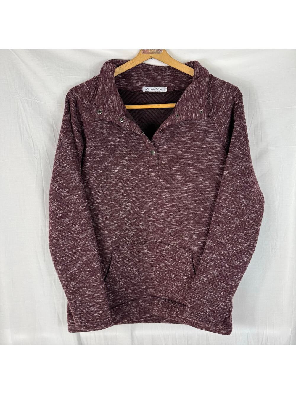 Michelle Mae Purple Quilted Quarter Snap LS Polyester Pullover Medium